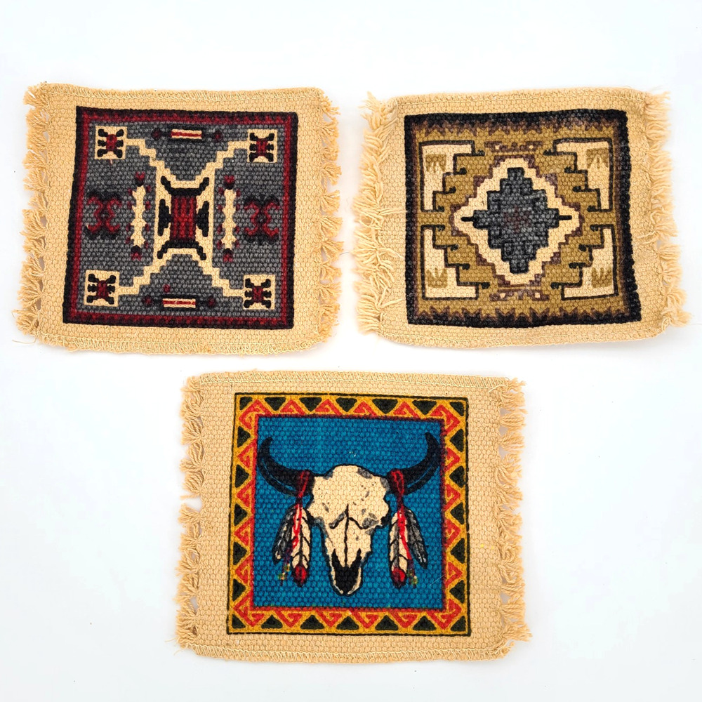 Coasters Woven Fabric Southwestern Tribal 3 Pc. Cotton 6x6